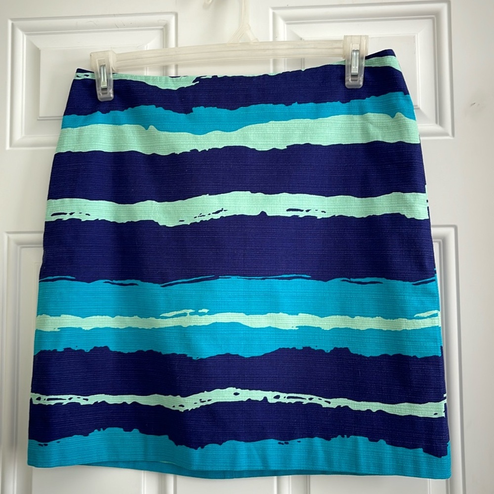 Ann Taylor Striped Navy, Aqua & Teal Mini Skirt